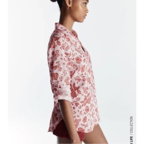 Zara Button Down Long Sleeve Floral Linen Size Small - Picture 4 of 9